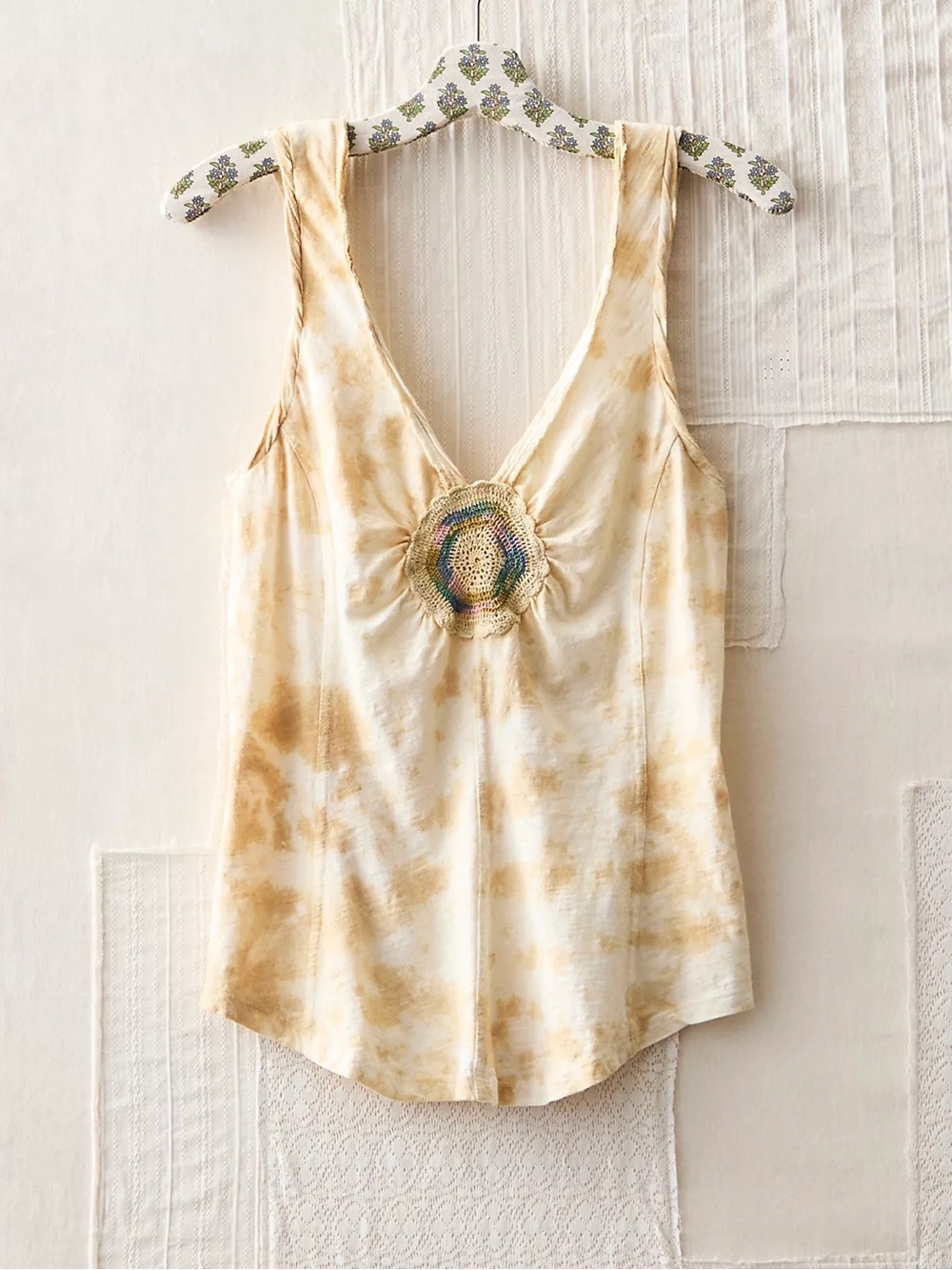 Free People Vintage The Originals Tie Dye Crochet Emblem Tank
